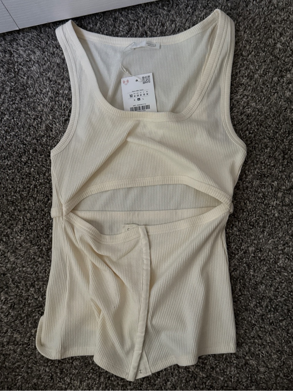Zara Cream Ribbed Cutout Tank Top - Women